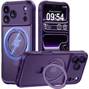 MOCCA Design for iPhone 17 Pro Case, Compatible with Magsafe [Premium Invisible Magnetic Ring Stand] [Military Drop Protection] Full Camera Guard Translucent Matte Slim Phone Cover 6.3",Deep Purple