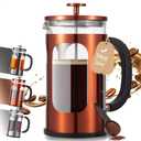 Veken French Press Coffee Maker 34oz (1 L), No Plastic Touching Cafe, Heat Resistant Thickened Borosilicate Glass, Stainless Steel Brewer, Cold Brew Cafetera Teapot for Kitchen Travel Camping, Copper