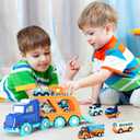 9 Pack Cars Toys for 2 3 4 5 Years Old Toddlers Boys and Girls Gift, Big Transport Truck with 8 Small Cute Pull Back Trucks, Colorful Assorted Vehicles Playset, Carrier Truck with Sound and Light, Blue