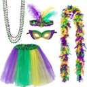5PCS Festival Costumes Accessories for Women, Faux Feather Headband, Beads Necklaces Feather Boa, Applicable to Party Cosplay