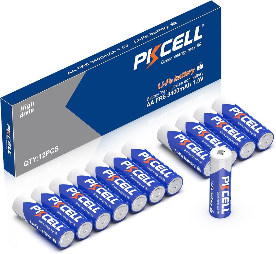 PKCELL 12 Pack Lithium Batteries AA 3400mAh High Capacity Long Lasting Double A Battery, 1.5V AA Lithium Battery for High-Tech Devices Non-Rechargeable