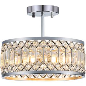Crystal Ceiling Light Fixture, Modern Semi Flush Mount Ceiling Light, Chrome Lighting Ceiling Chandelier for Kitchen, Bedroom, Dining Room, Hallway, 3-Light, 12.2 Inch (12.2in)