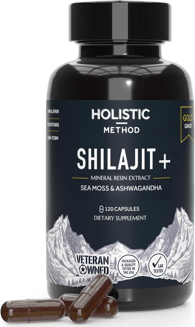 Pure Himalayan Shilajit for Men and Women - 120 Shilajit Resin Capsules with Sea Moss, Ashwagandha, Rhodiola and Ginko Biloba - Promotes Energy Boost & Immune Support (120 Count)
