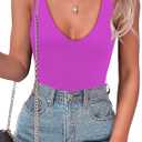 SAUNGKUAI Womens Bodysuit Sexy Plunge Deep V Neck Backless Sleeveless Tank Thong Body Suits Outfits for Going Out (Small)