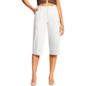 ISEEGZ 18" Capri Pants for Women Wide Leg Stretchy Casual Capris Pleated Dress Pants with Pockets Business Lounge Work, Size: X-Large