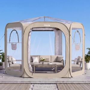 Porayhut Pop up Bubble Tent Screen House 10’X10’Large Camping Sun Shelter,Weather and Cold Proof Pod with Detachable Sunshade Cloth,Waterproof Floor,2 Zipper Doors & 4 Mesh Breathable Windows
