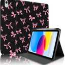 TopPerfekt Case for iPad 11th (A16) 11-inch 2025/ 10th Generation 10.9-inch 2022, Pink Bow Cute Chic Adorable Aesthetics with Pencil Holder for Kids, Boys,Girls, Anti-Slip,Anti-Shock,Black - Pink Bow