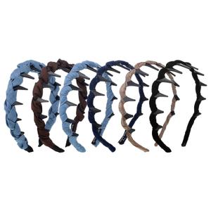 6 Pcs New Vintage High Cranium Artificial Pearl Hairband Elegant Braided Diamond Headbands with Teeth Anti-slip Decorative Hair Bands for Women (Satin, Flocking,Elegant Style,Brown, Blue) (1 Count (Pack of 6))