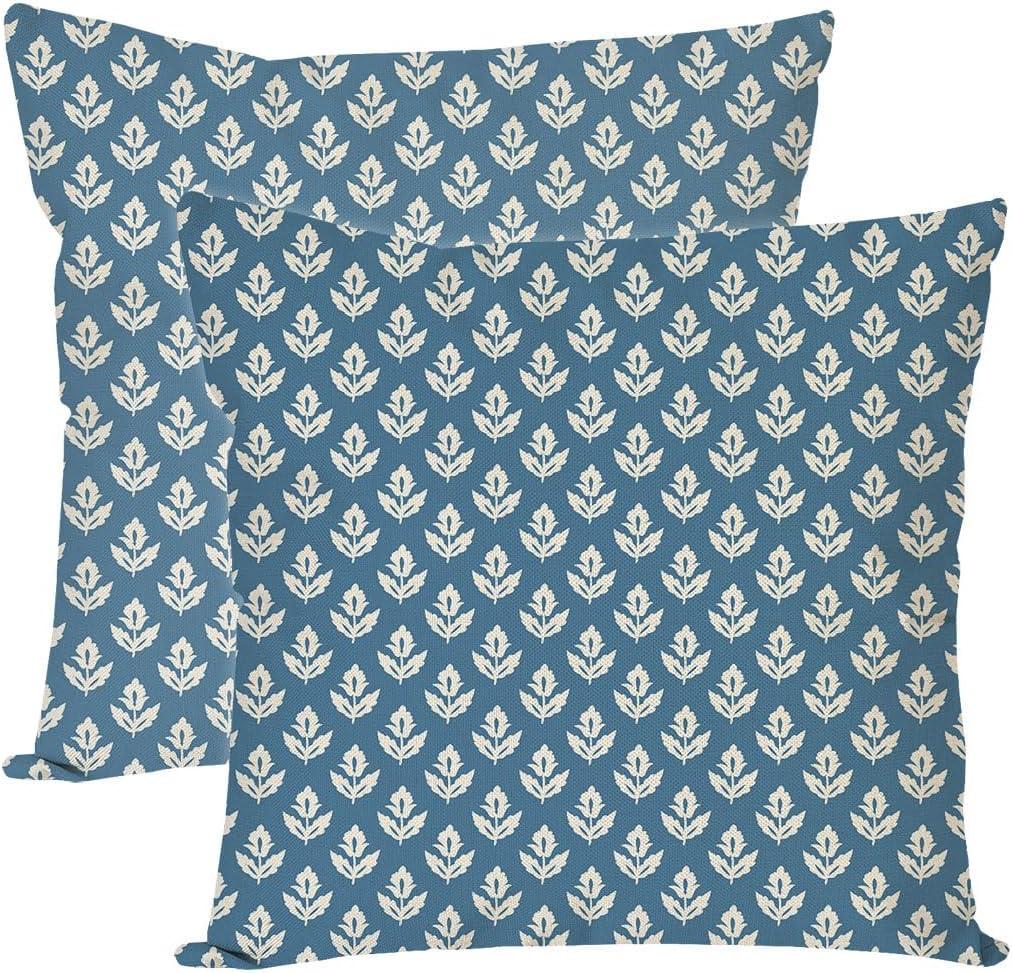 PANDICORN Floral Throw Pillow Covers 18x18 Inch Set of 2 Vintage Blue and White Pattern Flower Boho Outdoor Spring Farmhouse Decorations Decorative Cushion Cases for Home Living Room Couch Decor