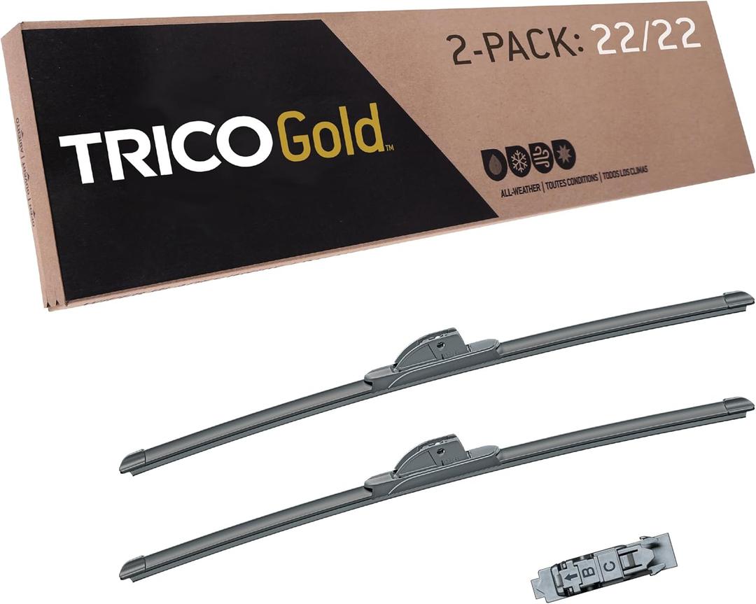 TRICO Gold 22" + 22" Premium Automotive Replacement Windshield Wiper Blades (Set of 2), Passenger and Driver Side All-Weather Beam Wiper Blades for Select Vehicle Models (22" + 22" Pair Pack)