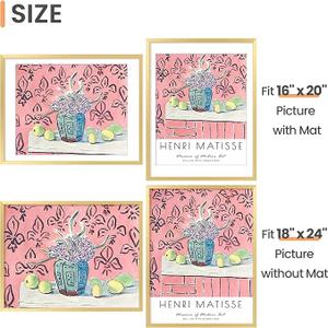upsimples 18x24 Picture Frame, Display Pictures 16x20 with Mat or 18 x 24 Without, Wall Hanging Poster Frames, Gold, 1 Pack