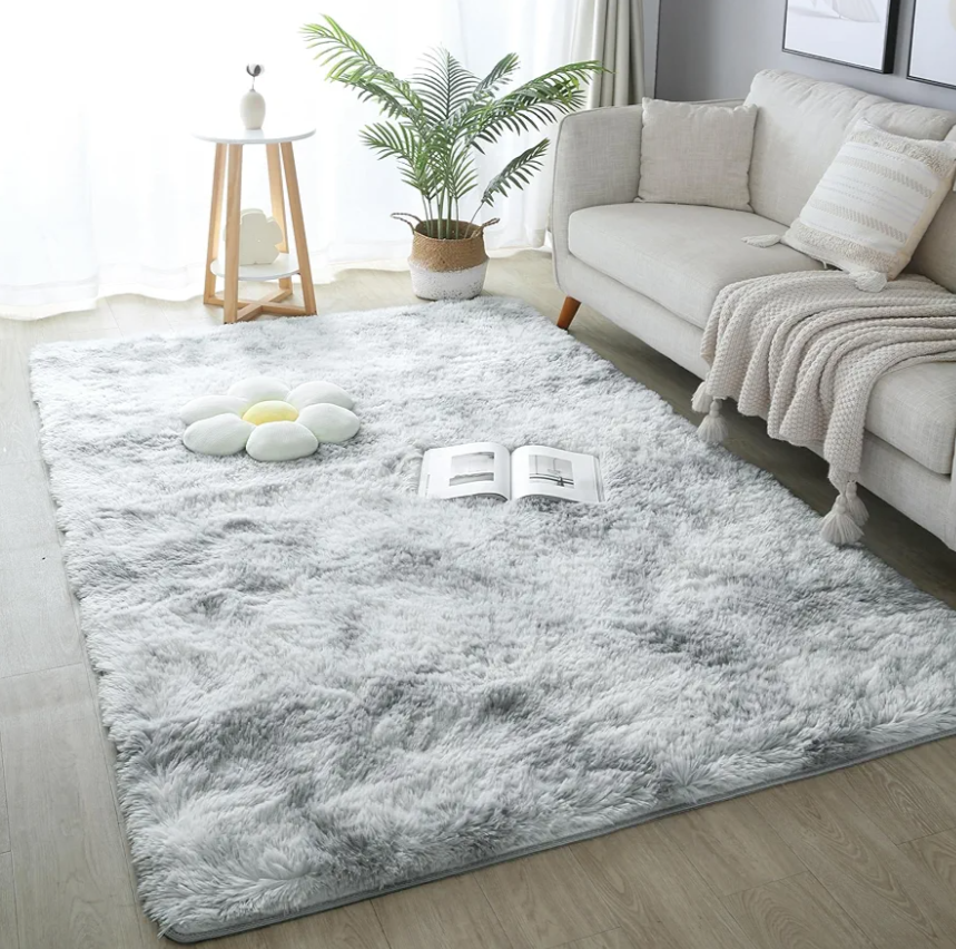 5x8 Light Grey Fluffy Shag Area Rug for Bedroom, Soft Plush Fuzzy Washable Non Slip Carpet for Living Room, Modern Cozy Furry Shaggy Large Rug for Kids Baby Boys Nursery Dorm, Tie-Dye Gray