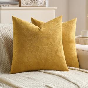 FUTEI Pack of 2 Velvet Throw Pillow Covers 26x26 Inch, Golden Yellow