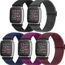 Vodtian Elastic Bands Compatible with Fitbit Versa 2/Versa Watch Band, Adjustable Nylon Braided Bands Replacement Solo Loop Sport Straps Wristband for Women Men (Black+Gray+Indigo+Purple+Wine Red)