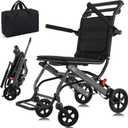 Ultra-Light Transport Wheelchair (only 15lb), Folding Portable Wheelchair with Hand Brake, Trolleys for Elderly Aircraft Travel, Wheelchairs for Adults (with Bag) (with Telescopic Handle)