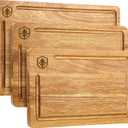 3 PCS Cutting Boards for Kitchen, Premium Acacia Wooden Cutting Board Set with Built-In Handle and Juice Groove, Charcuterie & Chopping Butcher Block for Meat, Vegetables, Fruits (Brown)