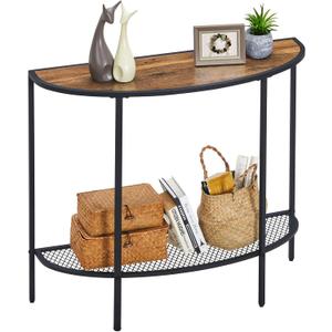 SAYGOER Entryway Table 2 Tier Small Console Table with Storage Half Moon Sofa Couch Table Mid Century Modern Narrow Entry Way Tables, 36.22" D x 11.8" W x 31.5" H, Easy Assembly, Dark Walnut