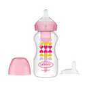 Dr. Browns Anti-Colic Options+ Wide-Neck Sippy Bottle Starter Kit, 9oz/270mL, with Level 3 Medium-Fast Flow Nipple and Soft 100% Silicone Sippy Spout, Pink, BPA Free, 6m+