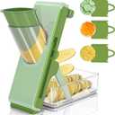 Mandoline Slicer for Kitchen, Mandoline Slicer Safe Multifunctional Dicer Adjustable Commercial Slicer Machine Stainless Steel Chopper (Standard, Deep Light Green)