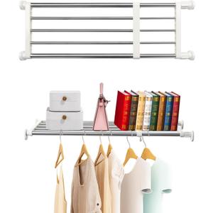 BAOYOUNI Closet Tension Shelf Rod Heavy Duty Wardrobe Organizer Adjustable Storage Shelves Rack DIY Closet Dividers Separators for Kitchen Bathroom Bedroom Garage, 19.69-31.5 Inches