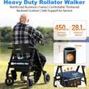 Walkers for Seniors 2 in 1 Wheelchair Combo, 450 lb Foldable Rollator Transport Chair with Seat, Heavy Duty Rolling Walker 10" Wheels for All Terrain, Black