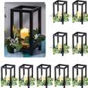 Geelin 10 Pcs Wooden Wedding Lantern Centerpiece Candle Lantern Table Wooden Candle Holder Decorative for Wedding Party Table Valentine Decor(10.59 in,Black)