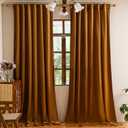 YOFUN 84 inches 2 Panels, Golden Brown Blackout Luxury Velvet Curtains Thermal Insulated Heat Block Soundproof Window Panels Soft Drapes for Bedroom Living Room, Rod Pocket & Back Tab, W52 x L84