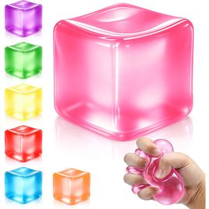 4 x Squishy Ice Cube Stress Balls, Slow Rising Stress Relief Toy, Squeeze Ball Fidget Toys for Adults Teens Boys Girls, Sensory Toys for Kids with Autism, Party Favors Gifts (Red)