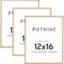 puthiac 12x16 Picture Frame Wood - 12 x 16 Poster Frame, 12 16 Oak Wood Picture Frame, 12 By 16 Frame, 12 x 16 Frame, 12x16 Picture Frames for Wall (3 Pack, Beige)