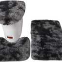 XZJMY 3 Pieces Bathroom Rugs Set,Bath Mat, Non Slip and Absorbent Mats,Floor Mat,U-Shaped Contour Rug and Toilet Lid Cover for Tub Shower & Bath Room,Purple (Black/Grey Mixed Color)