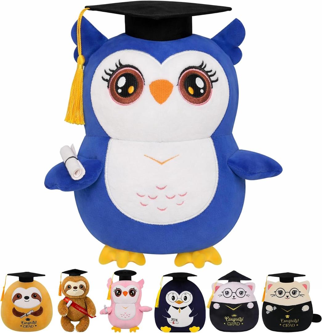 Owl Graduation Plush with Cap - Blue Owl Stuffed Animal with Diploma for Kindergarten Elementary Middle High School College Graduates 2026 Gifts Toy for Girls Boys Student Classmate 10 Inch