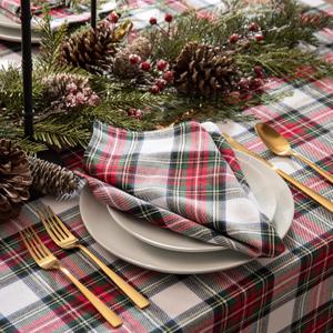 Elrene Home Fashions Christmas Classic Holiday Plaid Cotton Napkins, Holiday Table Decor, 17" x 17", Set of 8
