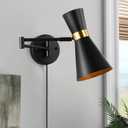 Modern Swing Arm Wall Sconce, Plug In Wall Lamp For Bedroom Bedside, Universal Adjustable Cordless Wall Light Fixtures, Foldable Wall Mount Reading Lamp For Living Room, Black (1 Pack Black)