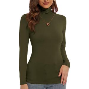 DSPSAM Plus Size Turtleneck Sweaters for Women Army Green Turtle Necks for Womens Long Sleeve Underscrub Mock Turtleneck (Army Green, X-Large)
