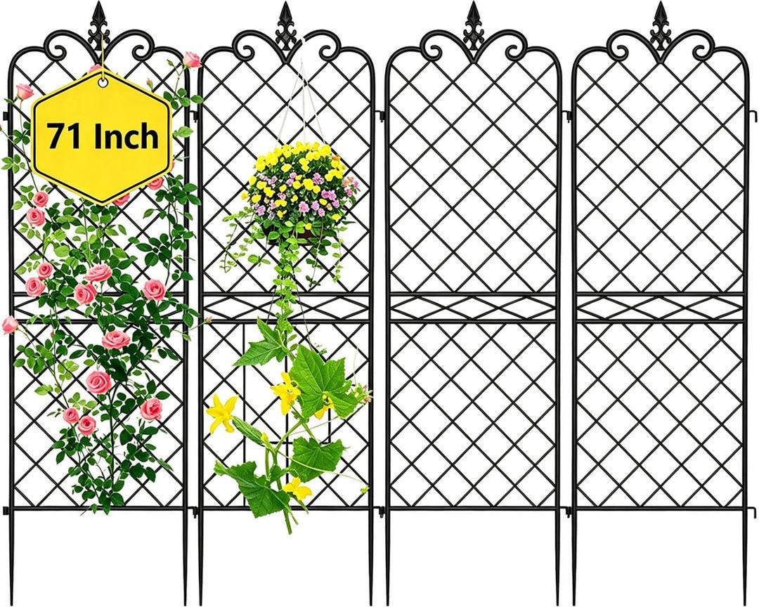 Amagabeli Garden Home 4 Pack Trellis for Climbing Plants Outdoor 72”x21” Heavy Duty Rustproof Wall Metal Decoration Large Trellis for Potted Plants Support Trellis for Roses Vegetable Black, 71"x20"