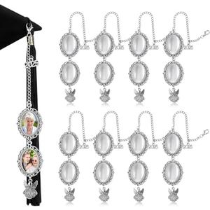 Sureio 8 Pcs Graduation Cap Memorial Photo Charm Tassel Charms for 2025 Tassel Charm Memorial Photo Class Decorations Graduation Gifts to The Cap Topper(Silver)
