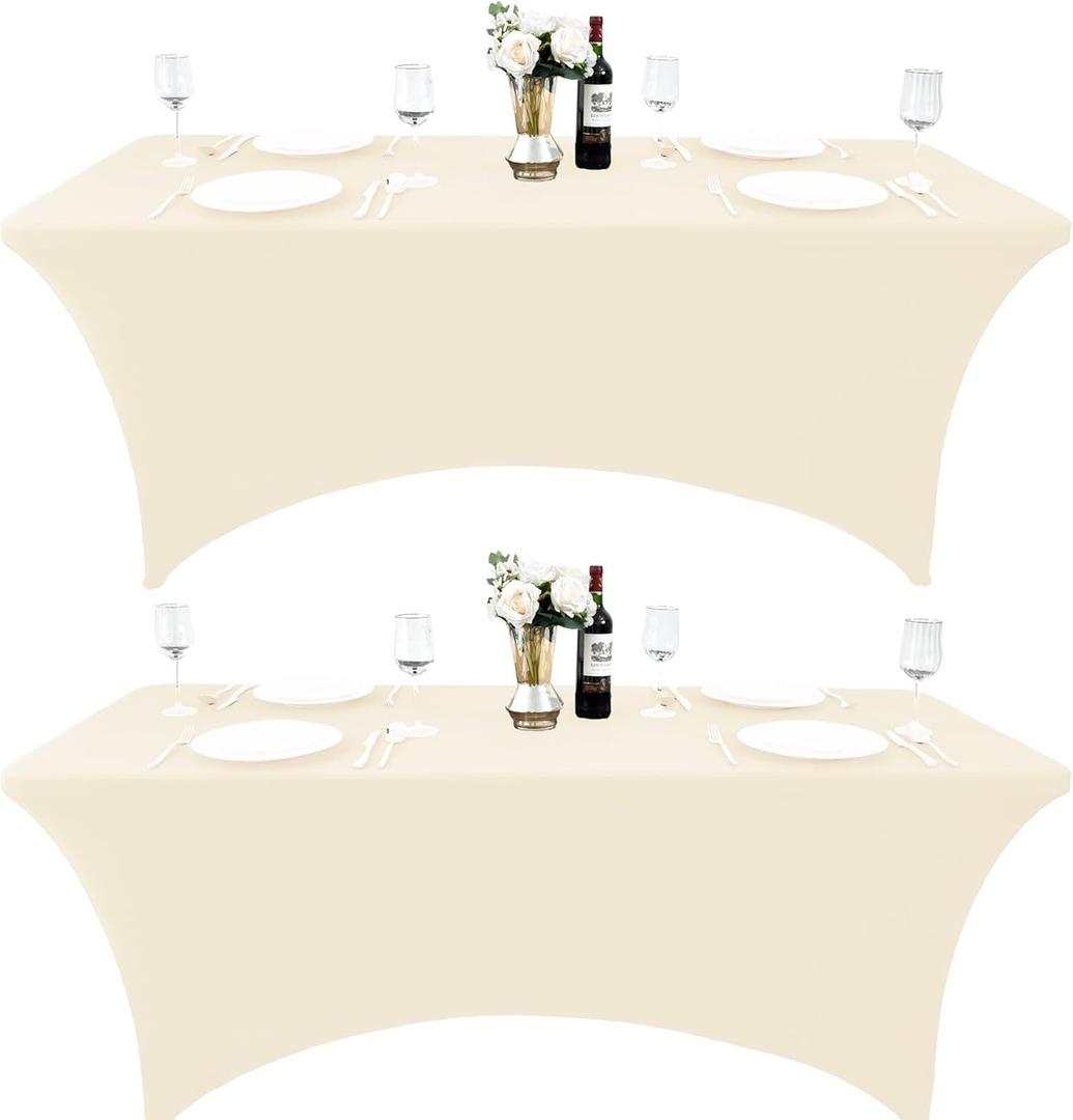 2-Pack 6ft Spandex Table Covers for Rectangle Standard Folding Tables - Wrinkle Resistant Stretch Tablecloths - Ultimate Fitted Table Protector for Parties, Trade Shows, Banquet