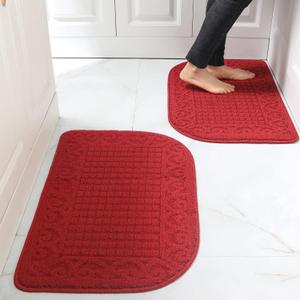 COSY HOMEER 32X20 Inch Anti Fatigue Kitchen Rug Mats are Made of 100% Polypropylene Half Round Rug Cushion Specialized in Anti Slippery and Machine Washable Burgundy (2 pcs)