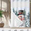 Christmas No Hook Shower Curtain with Snap in Liner, Snowman Snowflake Forest Shower Curtain for Bathroom Waterproof Winter Xmas Bath Curtain with See Through Mesh Top Window, 72" x 72"