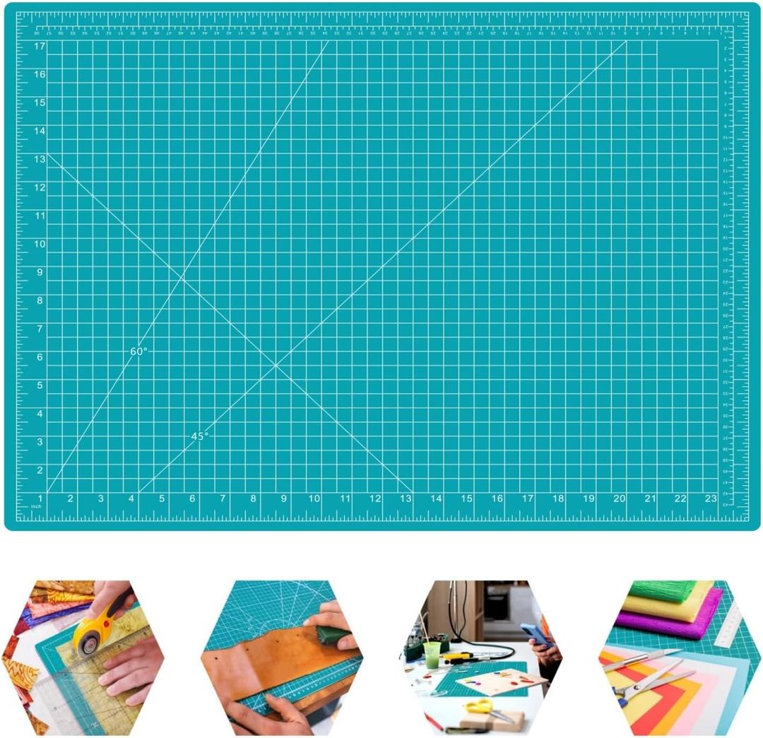 18"x24" Self Healing Cutting Mat, Sewing Mat for Crafts, Double Sided 5-Ply Table Cutting Board for Fabric Quilting Leather Modeling Hobby Project, Turquoise