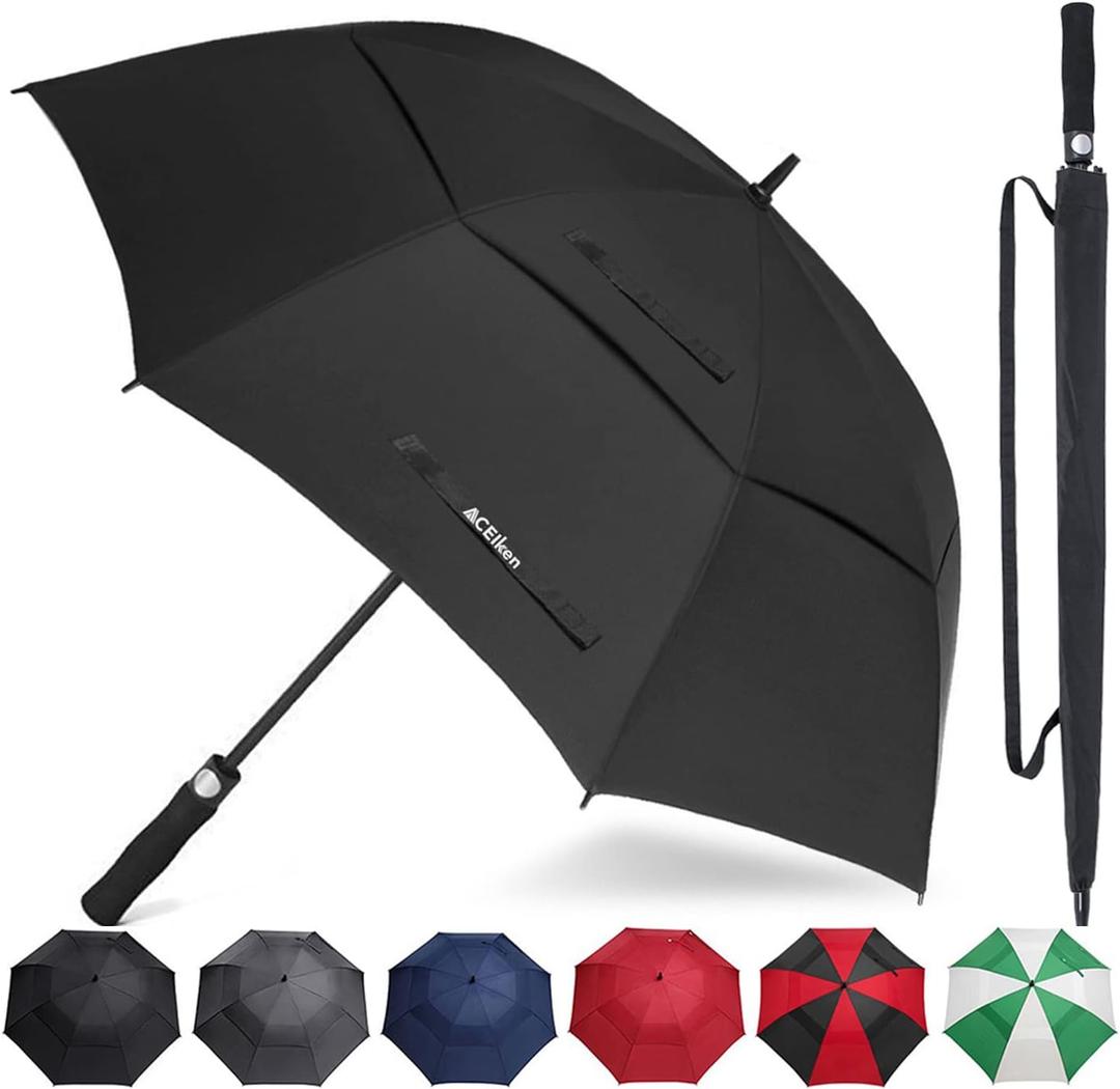 Golf Umbrella Large 58/62/68 Inch Automatic Open Golf Umbrella Extra Large Oversize Double Canopy Vented Umbrella Windproof Waterproof for Men and Women (Black)