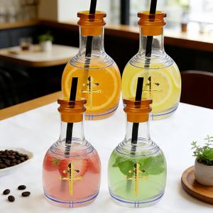 Reusable Patron Bottles with Straw - 12oz Acrylic Patron Cups Empty for Drinks, Party Cups with Lid and Reusable Straw Ball Cocktail Cup, Champagne Bottles Party Gifts for Wine, Alcohol, Tequila