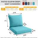 Sundale Outdoor Olefin Deep Seat Cushion, Patio Chair Cushion and Pillow, Water-Resistant Sectional Sofa Pad with Straps Teal, 23 x 26 x 4 Inches, 1 Pack - 23 x 26 x 4 Inch