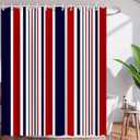 Navy Blue Red White Shower Curtain Abstract Geometric Stripes Modern Contemporary Simple Fashion Lines Nautical Classic Creative Polyester Curtains Bathroom Decor with Hooks, 64x72 Inch
