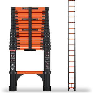 SINMEIRUN Telescoping Ladder, 16.5 FT, 11.8" Rung Spacing, Aluminum Extension Ladder, 330 lbs Capacity, Collapsible Multi-Purpose Ladder for Home, Roof and RV; Orange