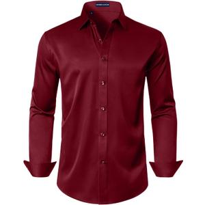 DEMEANOR Mens Dress Shirt Long Sleeve Stretch Wrinkle Free Wedding Formal Business Button Down Shirt (M)