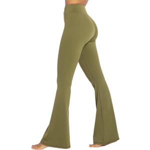 Sunzel Flare Leggings, Crossover Yoga Pants with Tummy Control, High Waisted and Wide Leg, No Front Seam Martini Olive Medium 30" Inseam