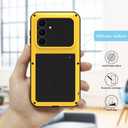 LOVE MEI Military Rugged Case for Samsung Galaxy S25 FE 5G, with Tempered Glass Screen Protector, Shockproof Dustproof Scratch Proof Hybrid Metal and Silicone Gel Heavy Duty Full Body Cover (Yellow)