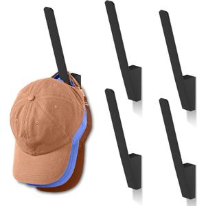 Kssvzz 5 Pack Metal Hat Racks for Baseball Caps - Wall Holder, Storage Organizer for Ball Caps, Heavy Duty Hangers With Strong Adhesive/Wall Drilled for Closet, Bedroom, Door, Home (Black)