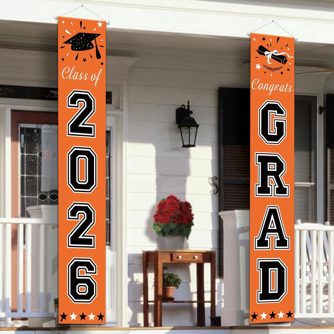 DAZONGE 2026 Graduation Party Decorations Orange and Black - Congrats Grad Banner Party Supplies - Graduation Decorations Class of 2026 for Any Schools or Grades